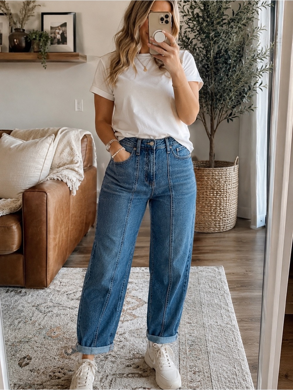 Jessica Simpson Myrtle Barrel Leg Jeans Medium Wash Seam Detail High Rise Sz 10 - Picture 6 of 9